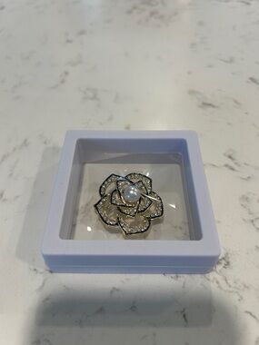 Gold-Tone Pearl & Crystal Camellia Floral Brooch - Gold and White